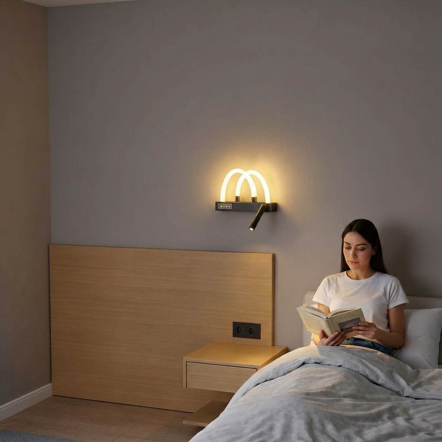 مصباح جداري LED فاخر بإضاءة مزدوجة وذراع قراءة — رفاهية تزيّن غرفتك وتغيّر أجواءها! ✨💡