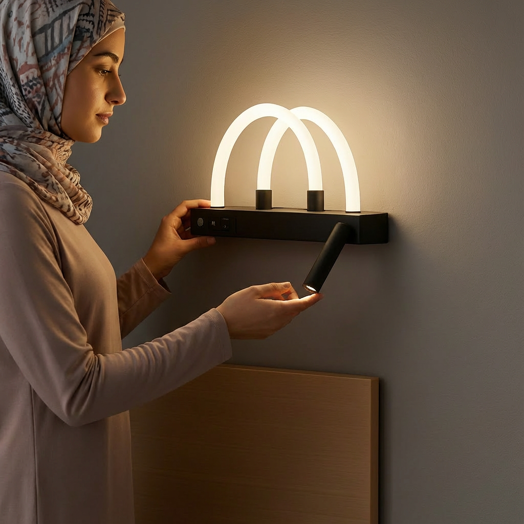 مصباح جداري LED فاخر بإضاءة مزدوجة وذراع قراءة — رفاهية تزيّن غرفتك وتغيّر أجواءها! ✨💡