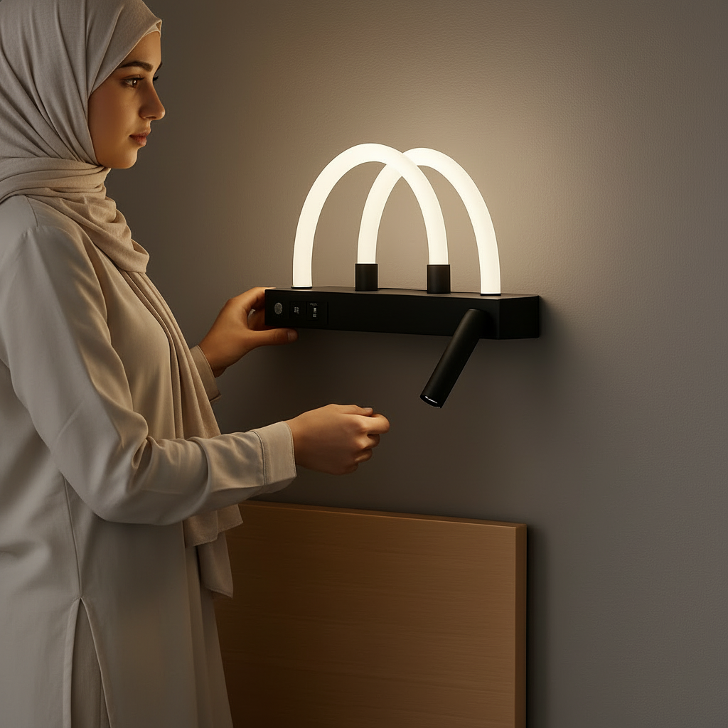 مصباح جداري LED فاخر بإضاءة مزدوجة وذراع قراءة — رفاهية تزيّن غرفتك وتغيّر أجواءها! ✨💡